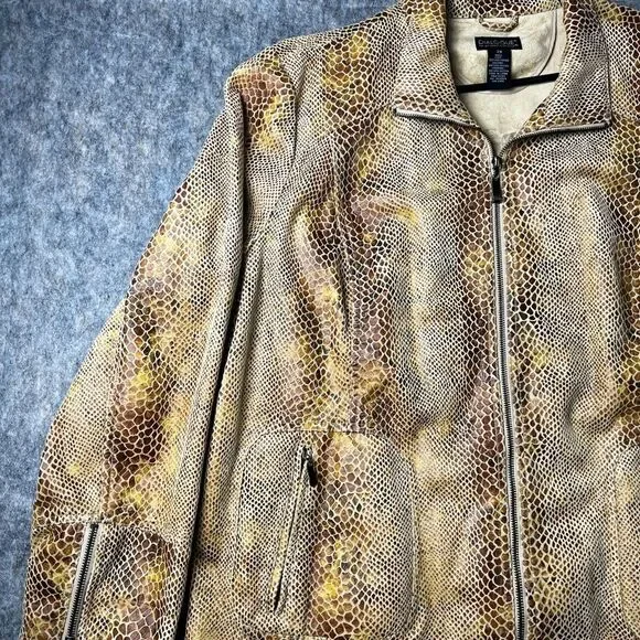 Dialogue Snake Print Zip Up Gold & Brown Jacket Coat Blazer Women’s Size 2X - Picture 2 of 12